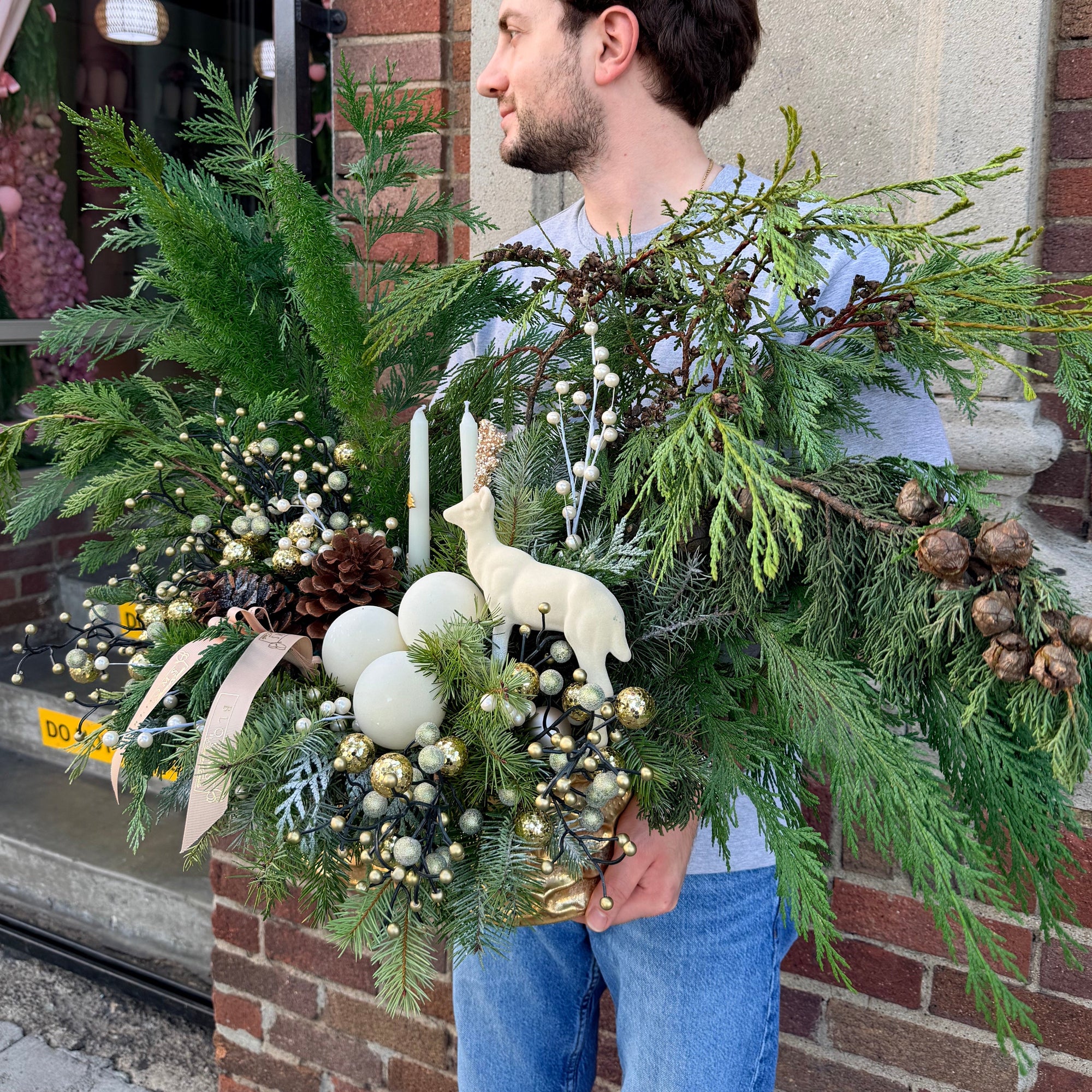 Gilded Evergreen Centerpiece