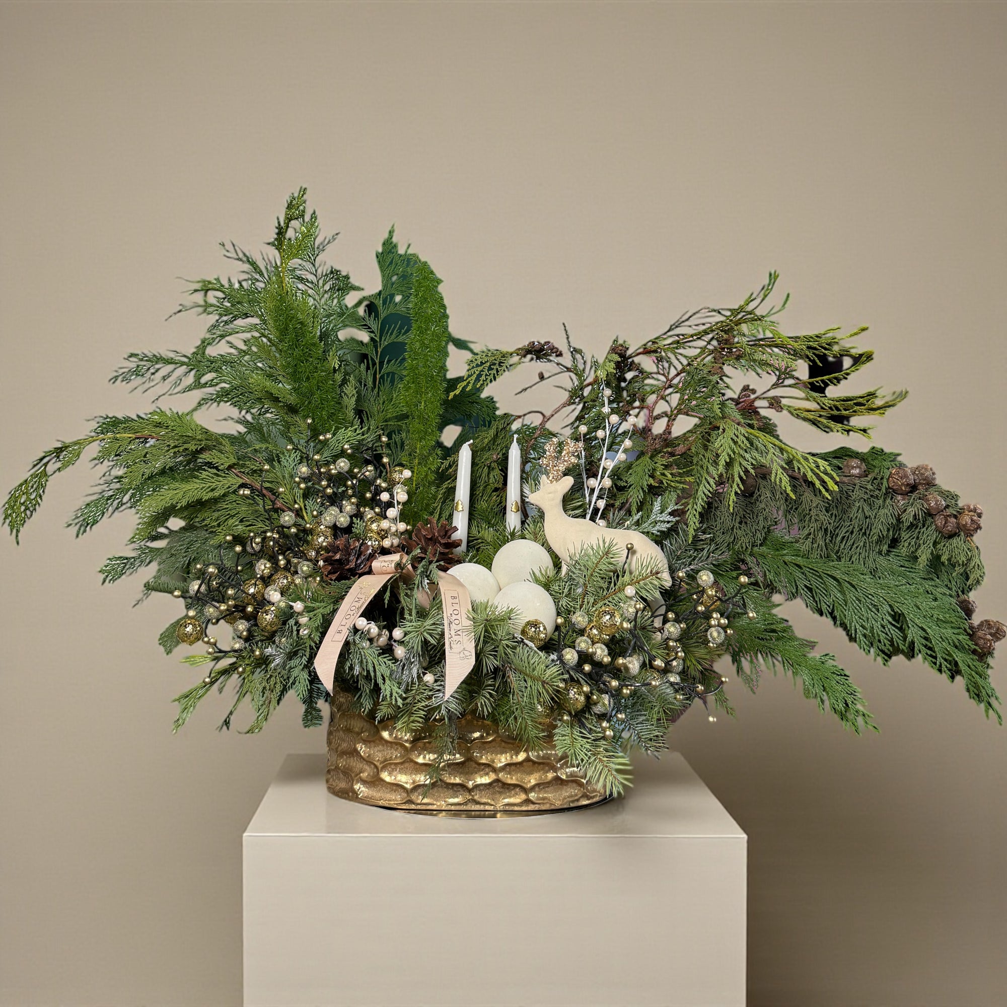 Gilded Evergreen Centerpiece